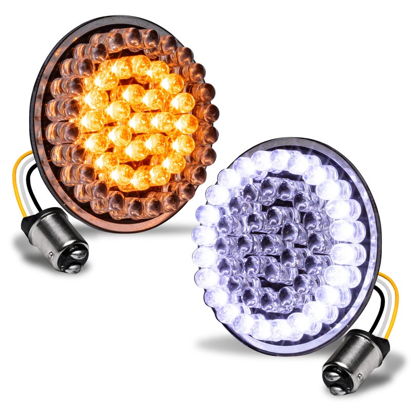 إشارة انعطاف LED أمامية برتقالية بيضاء TRUE MODS 2 1157 لموتوسيكلات هارلي ديفيدسون مجموعة مزدوجة بتشطيب أسود بأسلوب رصاصة لسبورتستر ستريت جلايد رود كينغ سوفتيل إليكترا هيريتاج
