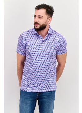 Men Regular Fit Short Sleeve All Over Printed Polo Shirt, Blue
