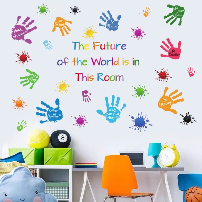 Casa Decor Colorful Inspirational Quotes Wall Stickers Vinyl Paint Splatter Handprint Wall Decals Motivational Lettering Positive Saying Wall Art Sticker For Kids Bedroom Playroom Classroom Nursery Room Decor. - Image 2