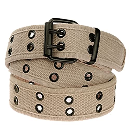 moonsix Canvas Web Belts for Men,Solid Color Casual Double Hole Grommet Belt,Khaki - Image 1