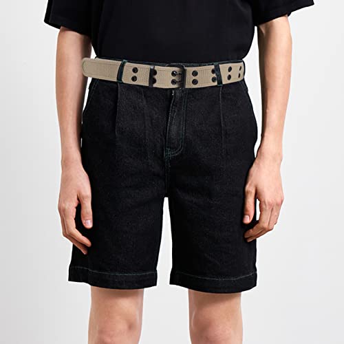 moonsix Canvas Web Belts for Men,Solid Color Casual Double Hole Grommet Belt,Khaki - Image 4