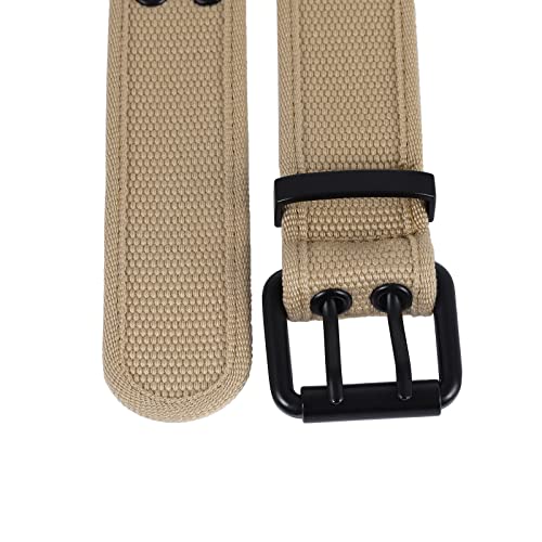 moonsix Canvas Web Belts for Men,Solid Color Casual Double Hole Grommet Belt,Khaki - Image 3