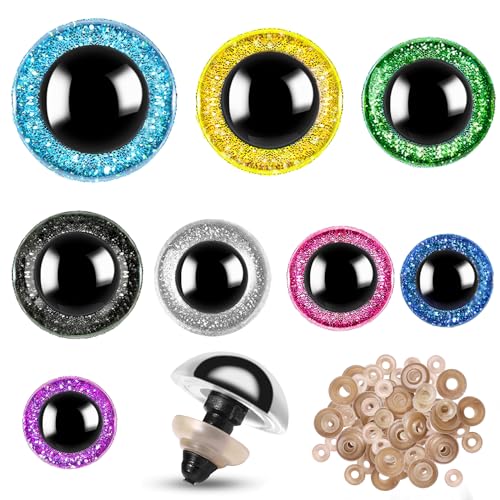KIGEAPUEL 160pcs Large Safety Eyes for Amigurumi Glitter Eye for Stuffed Animals for DIY Dolls Puppets Bear Crafts Animals Amigurumi Making Supplies(Colorful A) - Image 1
