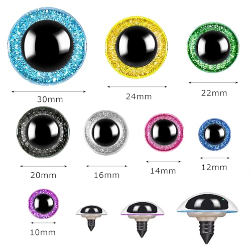 KIGEAPUEL 160pcs Large Safety Eyes for Amigurumi Glitter Eye for Stuffed Animals for DIY Dolls Puppets Bear Crafts Animals Amigurumi Making Supplies(Colorful A) - Image 2