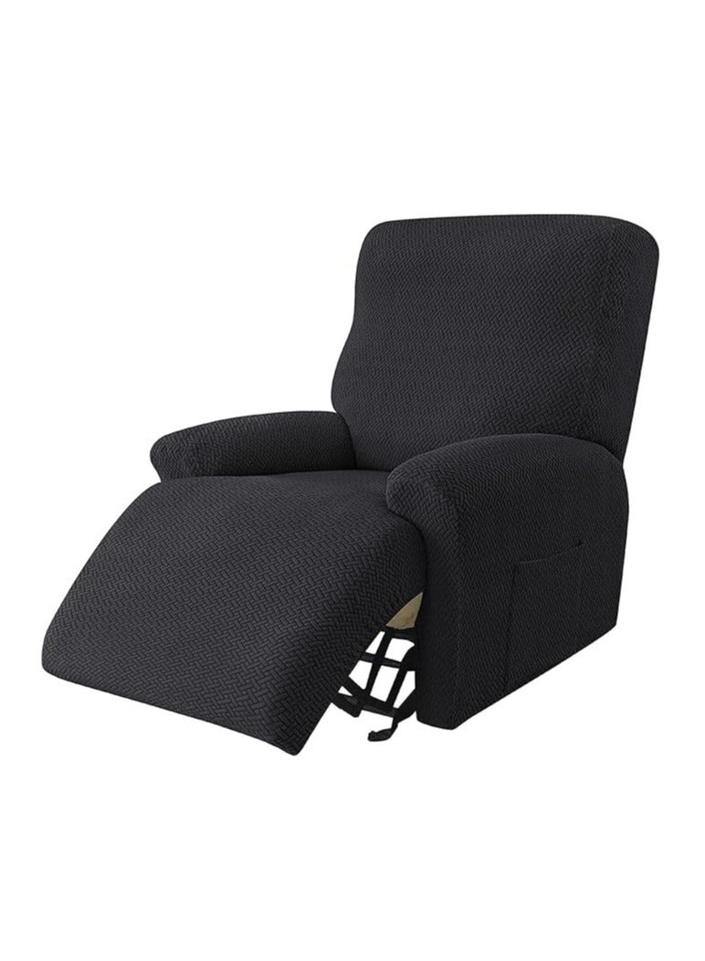 general 4-piece chaise longue set Stretch sofa slide chaise longue cover 1-seater sofa cover Soft furniture cover with elastic cover Jacquard pattern (black) - Image 1