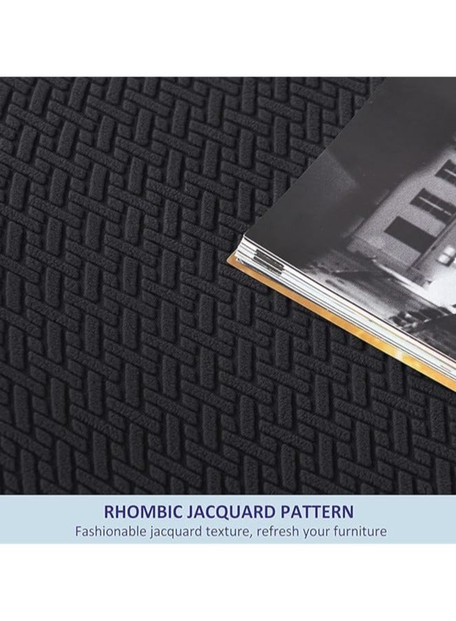 general 4-piece chaise longue set Stretch sofa slide chaise longue cover 1-seater sofa cover Soft furniture cover with elastic cover Jacquard pattern (black) - Image 2