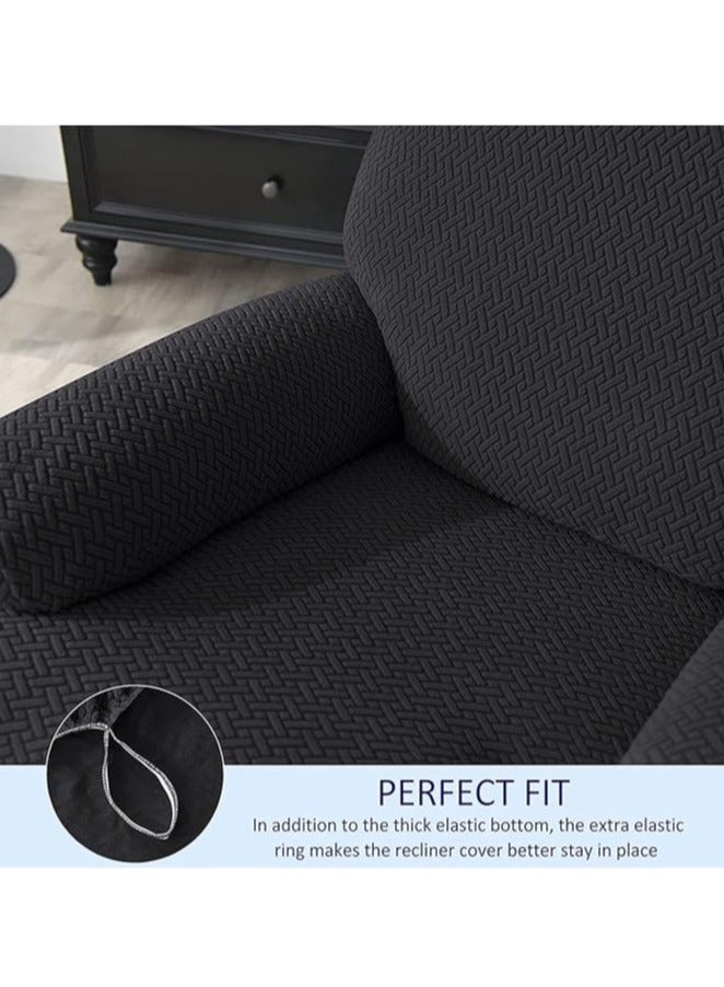 general 4-piece chaise longue set Stretch sofa slide chaise longue cover 1-seater sofa cover Soft furniture cover with elastic cover Jacquard pattern (black) - Image 3