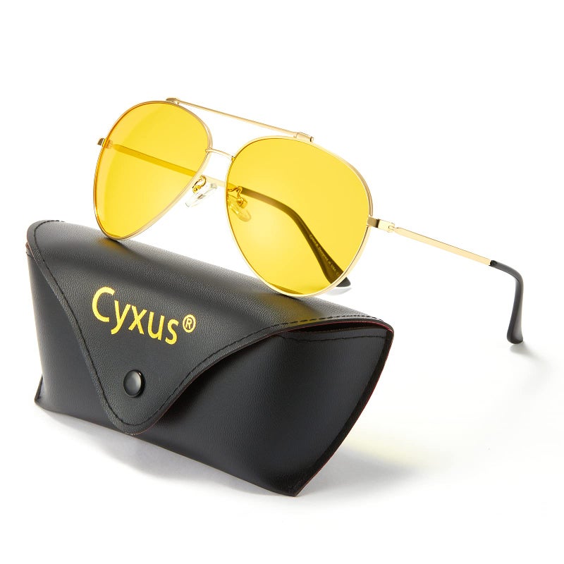 Cyxus Aviator Glasses Stylish Blue Light Blocking Eyeglasses Computer Eyewear Anti Eyestrain Metal Frame Yellow Lens Gold - Image 1