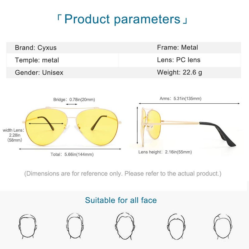 Cyxus Aviator Glasses Stylish Blue Light Blocking Eyeglasses Computer Eyewear Anti Eyestrain Metal Frame Yellow Lens Gold - Image 5