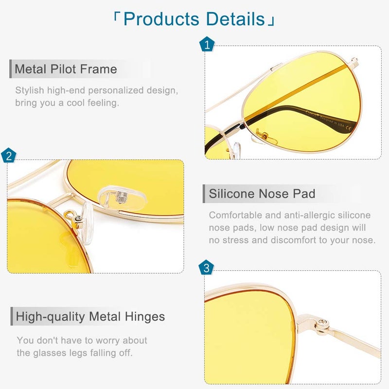 Cyxus Aviator Glasses Stylish Blue Light Blocking Eyeglasses Computer Eyewear Anti Eyestrain Metal Frame Yellow Lens Gold - Image 4
