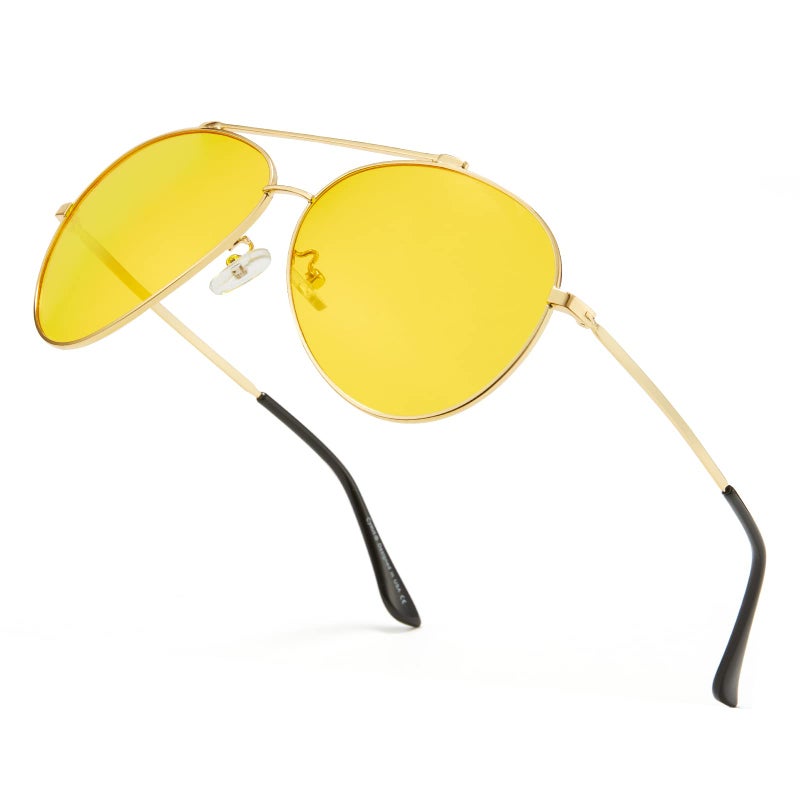 Cyxus Aviator Glasses Stylish Blue Light Blocking Eyeglasses Computer Eyewear Anti Eyestrain Metal Frame Yellow Lens Gold - Image 3