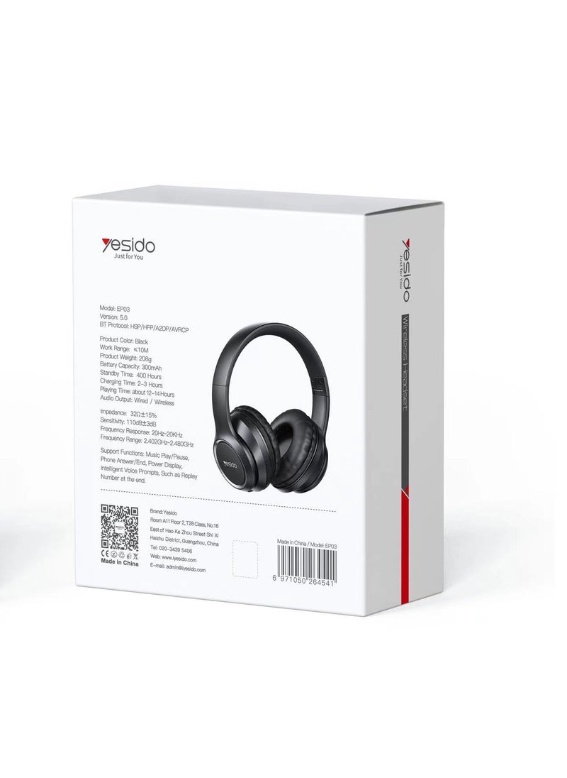 يسيدو - يسيدو – سماعة رأس لاسلكية قابلة للطي بتقنية البلوتوث – بلوتوث 15.3 HD HIFI Micro USB – أسود - Image 1