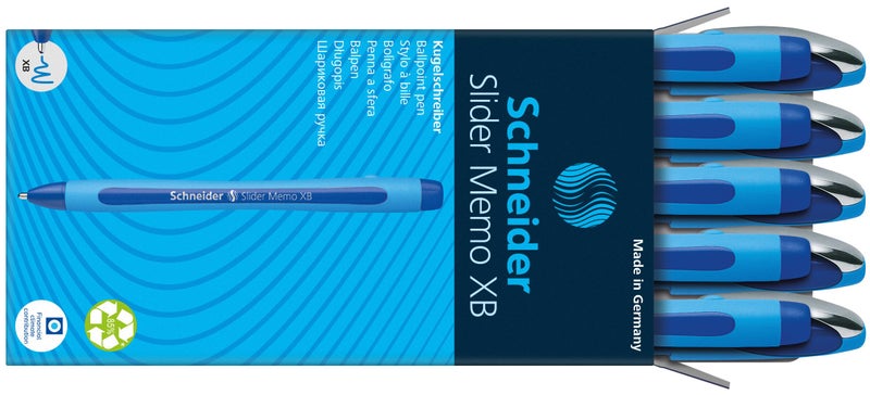 Schneider Slider Memo XB (Extra Broad) Ballpoint Pen, 1.4 mm, Light Blue Barrel, Blue Ink, Box of 10 Pens (150203) - Image 2