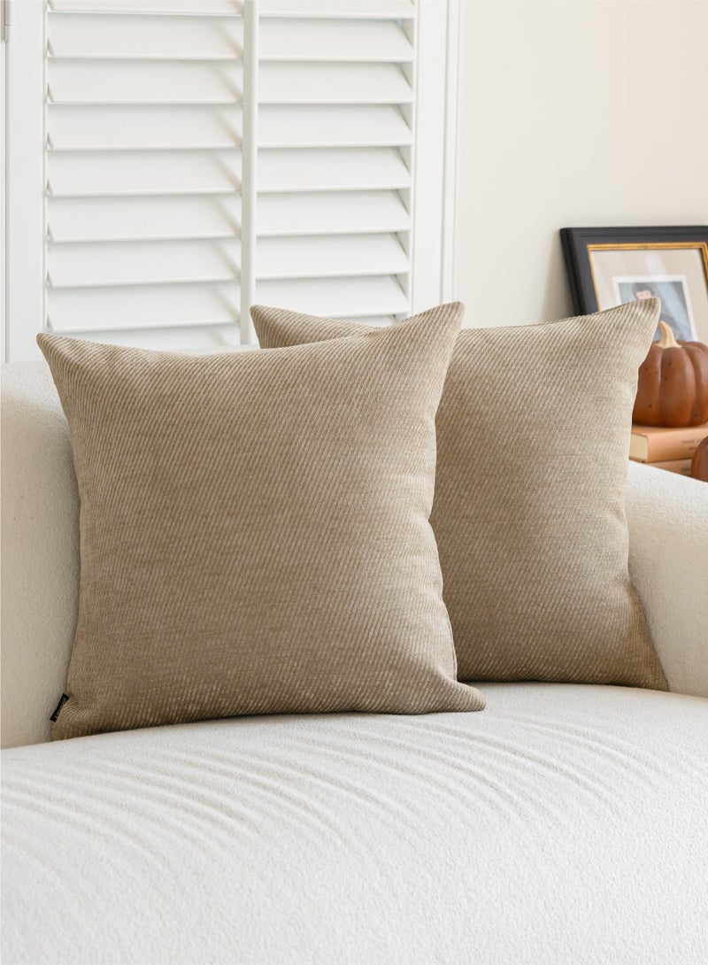 a moment a moment Pack of 2 Decorative Chenille Throw Pillow Covers with Twill Cushion Covers for Sofa Living Room Couch Bed 45x45 CM Light Brown - Image 1