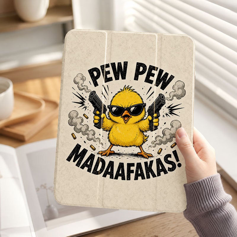 Tablet Case for iPad, Pew Pew Sunglasses Chick, iPad Protective Case for Mini Air Pro 4 5 6 7 8 9 10 11 12, for 7.9 8.3 9.7 10.2 10.5 10.9 11 12.9 13 inch Clear Acrylic Shockproof Cover with Stand - Image 1