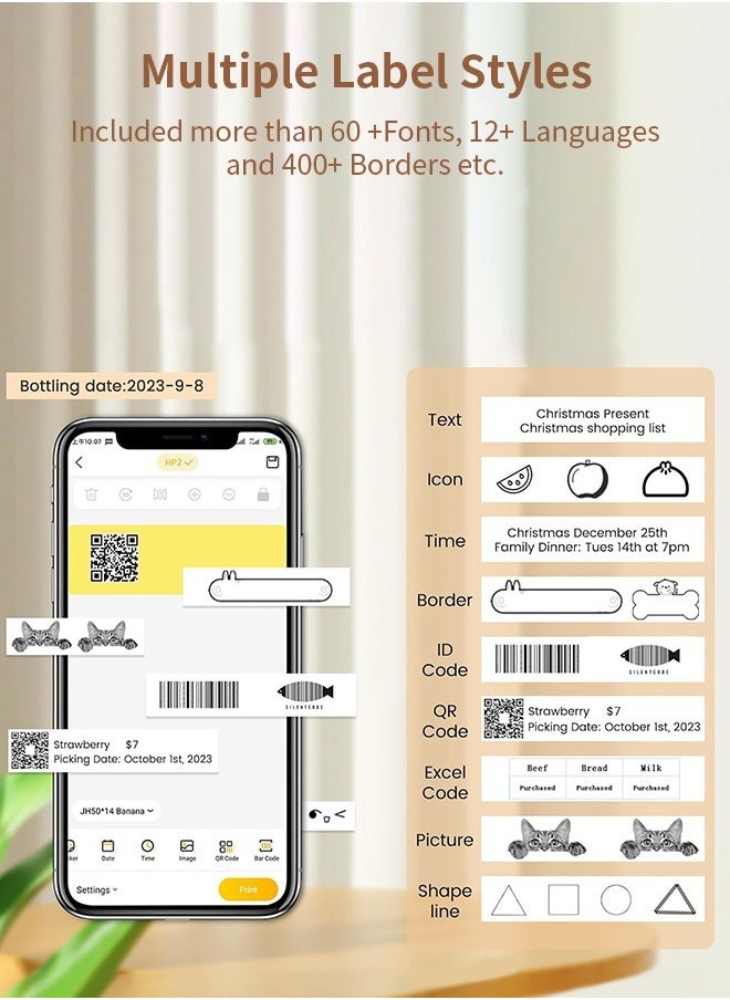 Generic - Mini Bluetooth Label Printer, Inkless Thermal Printer Label Machine with Label Paper, Portable Rechargeable Printer Supports iOS and Android - Image 1