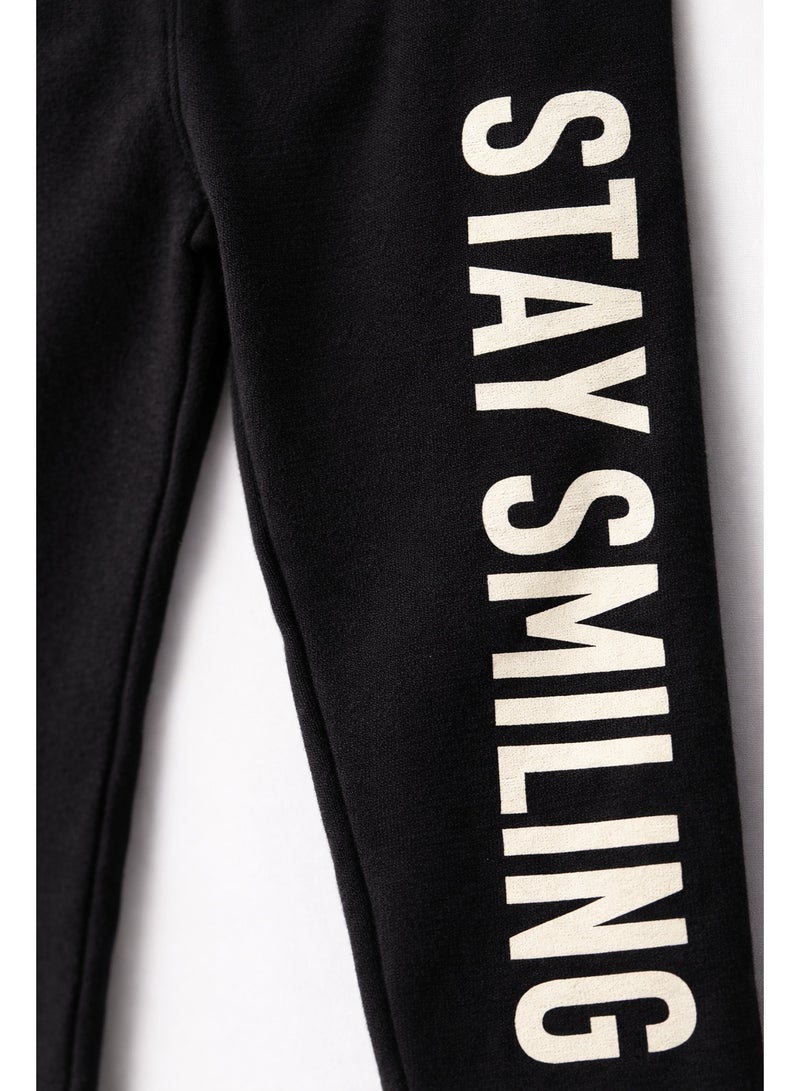 شي إن ليجن بناتي أسود بوسط استك وطباعة جانبية ستايل كاجوال مريح للبنات مناسب للاستخدام اليومي - Image 2