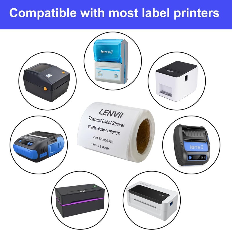 LENVII 50 x 40mm (2"x1.57") Thermal Labels 1280 Sheets -8 Rolls × 160 Labels, 3-Proof (Water/Oil/Scratch) Multi-Use Adhesive Stickers for Address/Barcode/FNSKU Tags - Home/Office/Product/Gift Labeling - Image 4