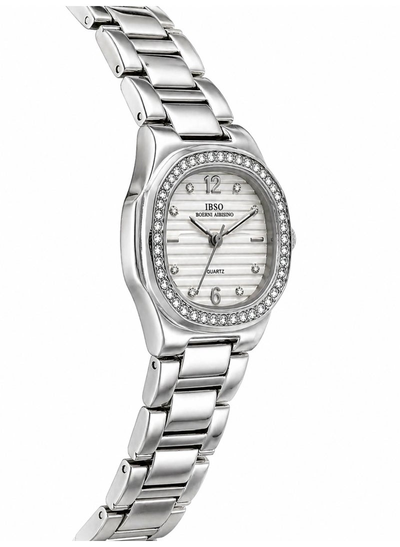 IBSO Women’s Silver Watch – Stainless Steel Bracelet, Crystal Bezel, Quartz Movement, Elegant Fashion Wristwatch IB6688 - Image 2
