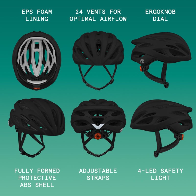 Retrospec Silas Adult Bike Helmet with Light for Men & Women - Lightweight, Comfortable, Matte Black - Image 2