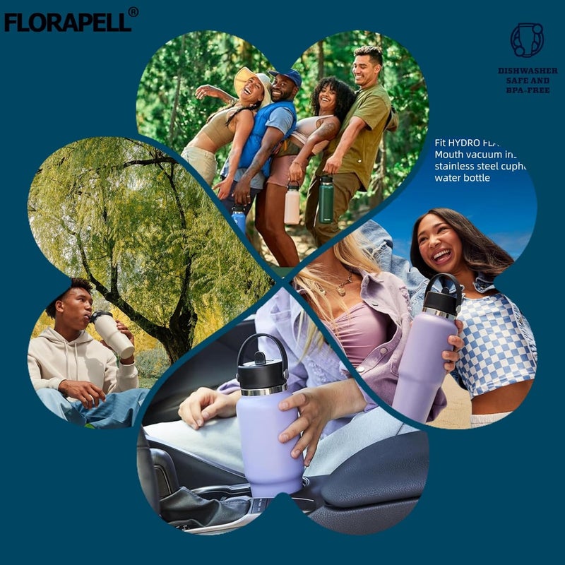 FLORAPELL Straw Lid for Hydro Flask Wide Mouth Water Bottles, Top Lids with Straw Compatible with Hydro Flask 32 40 oz, Replacement Cap Wide Mouth Accessories Flip Lid Flex Handle - Image 2
