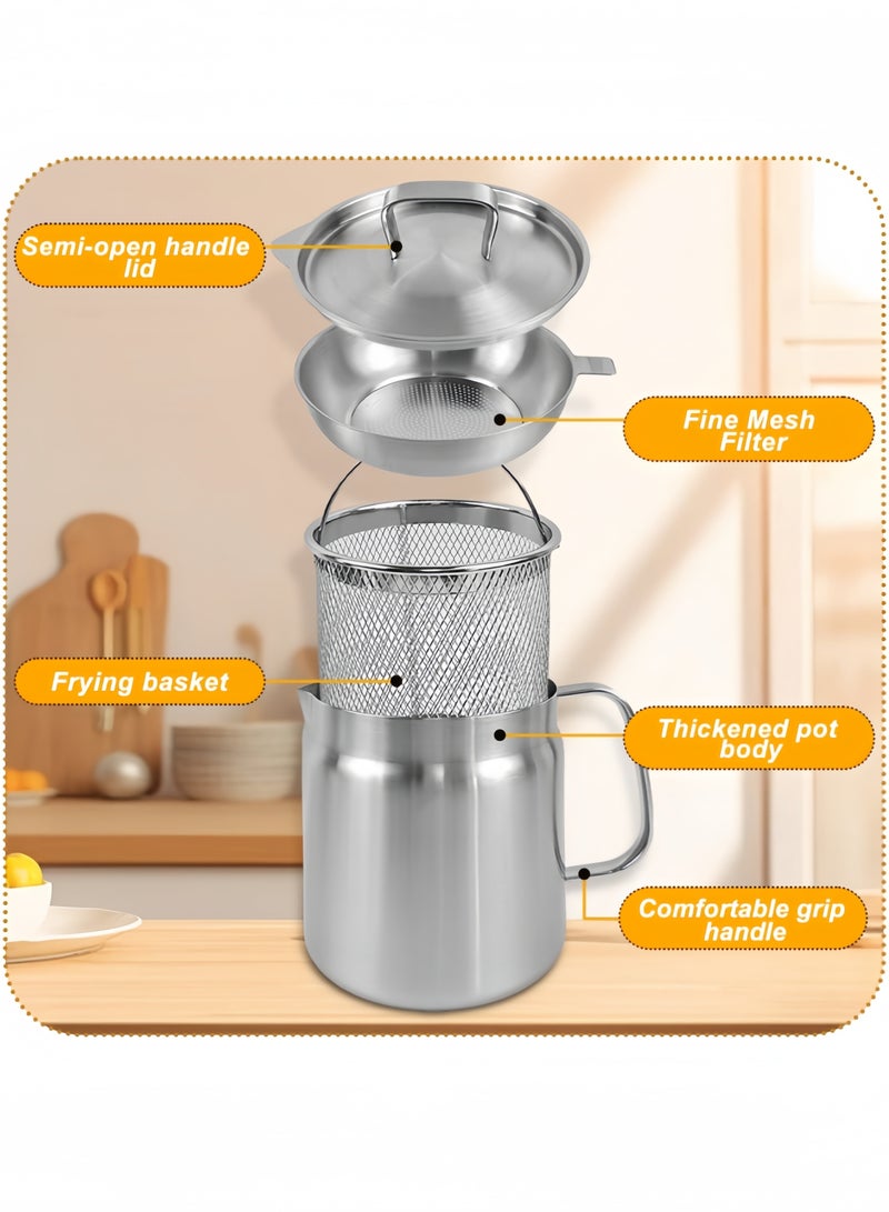 nihao 304 Stainless Steel Deep Fryer, 2L Oil Tank With Filter, Frying Basket, Oil Residue Separation Bottle - Image 2