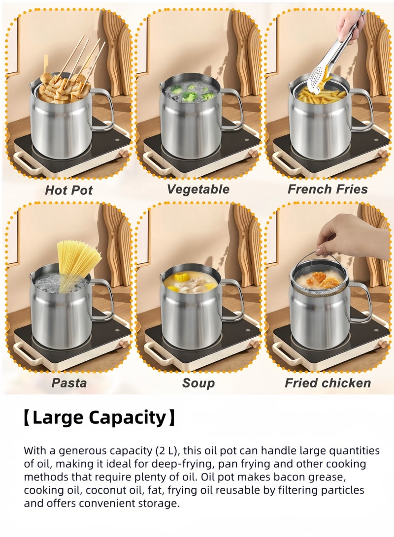 nihao 304 Stainless Steel Deep Fryer, 2L Oil Tank With Filter, Frying Basket, Oil Residue Separation Bottle - Image 3