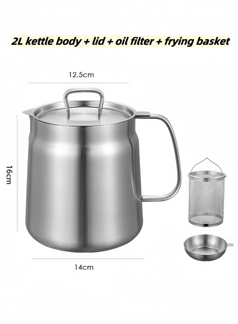 nihao 304 Stainless Steel Deep Fryer, 2L Oil Tank With Filter, Frying Basket, Oil Residue Separation Bottle - Image 1