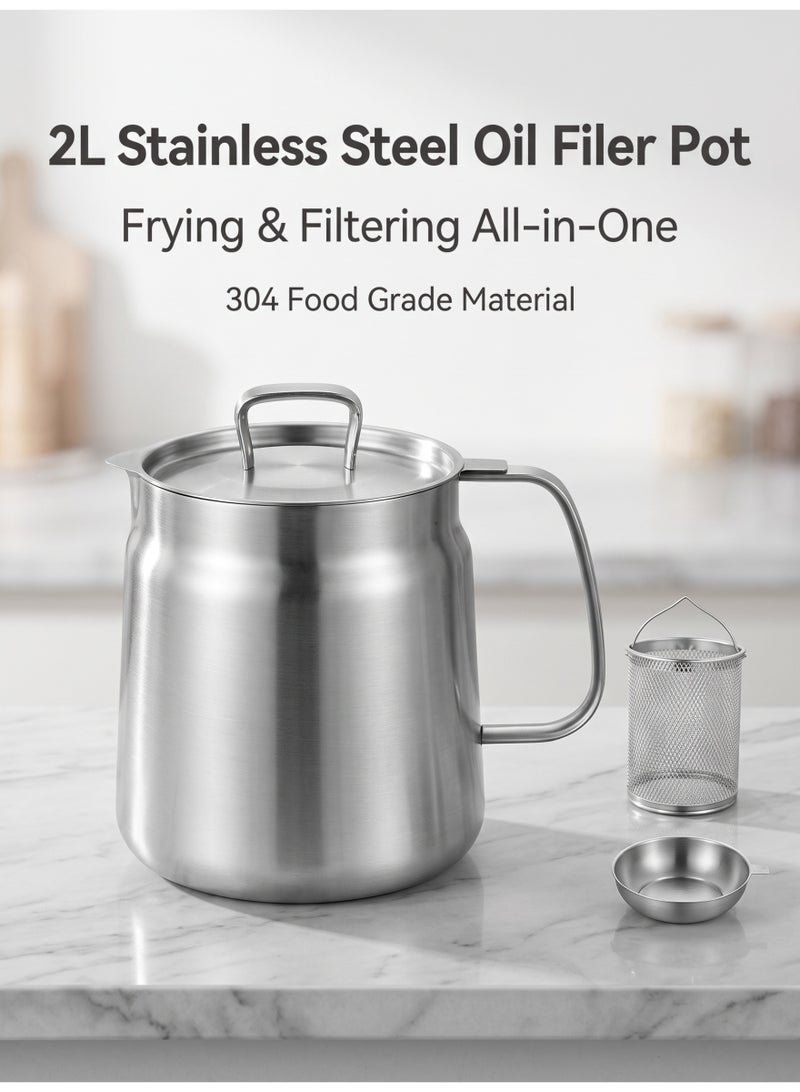 nihao 304 Stainless Steel Deep Fryer, 2L Oil Tank With Filter, Frying Basket, Oil Residue Separation Bottle - Image 1