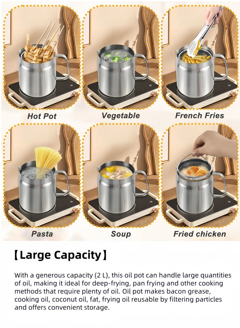 nihao 304 Stainless Steel Deep Fryer, 2L Oil Tank With Filter, Frying Basket, Oil Residue Separation Bottle - Image 4