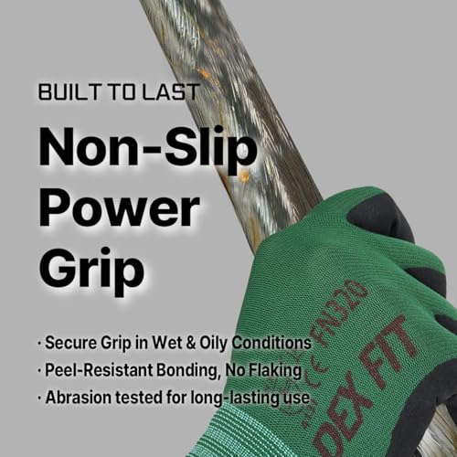 DEX FIT Premium Nylon Nitrile Work Gloves FN320, 3 Pairs, 3D-Comfort Stretchy Fit, Firm Grip, Thin & Lightweight, Durable, Breathable & Cool, Machine Washable; Forest Green 8 (M) - Image 3