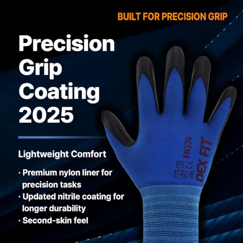 DEX FIT Premium Nylon Nitrile Work Gloves FN320, 3 Pairs, 3D-Comfort Stretchy Fit, Firm Grip, Thin & Lightweight, Durable, Breathable & Cool, Machine Washable; Forest Green 8 (M) - Image 2