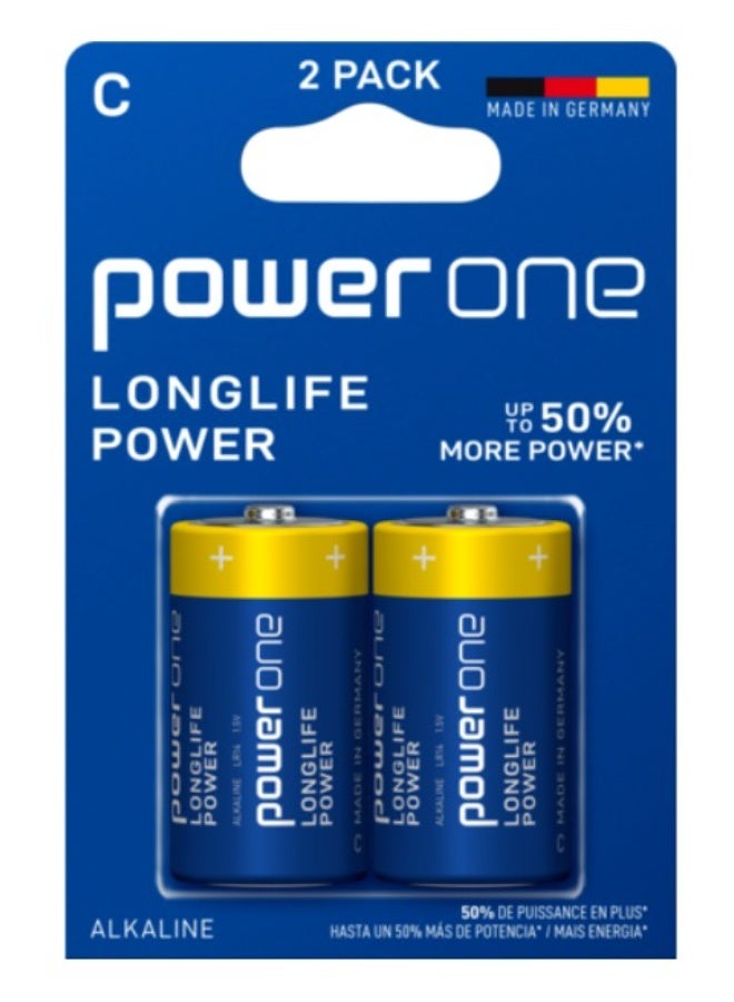 باور ون بطارية LONGLIFE POWER Alkaline C، طاقة أكبر بنسبة تصل إلى 50%، LR14، 04914 - قطعتان - Image 1