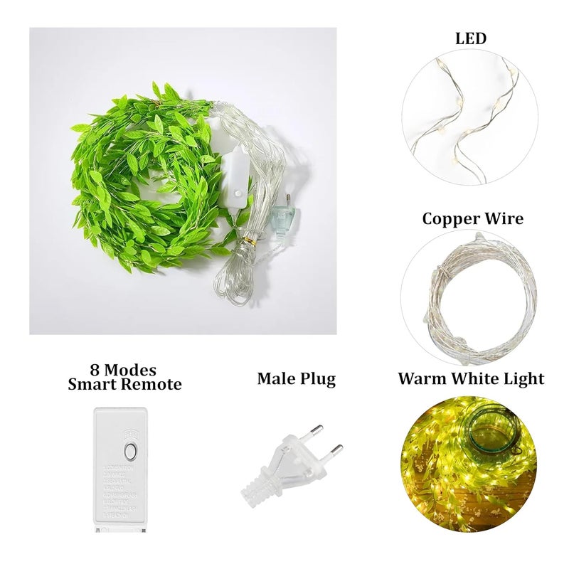 fizzytech أضواء ستارة أوراق صناعية – 200 لمبة LED دافئة بيضاء، 3x1م، تحكم عن بعد مع 8 أوضاع إضاءة للمنزل، الزفاف، الحفلات، ديوالي، عيد الميلاد وزينة المهرجانات - Image 3