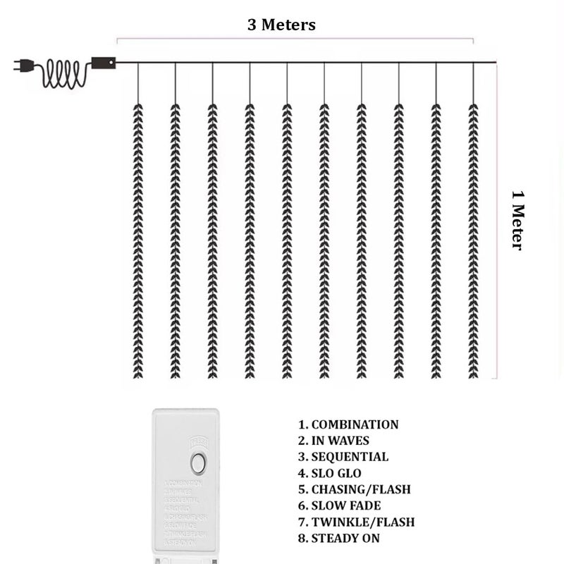 fizzytech أضواء ستارة أوراق صناعية – 200 لمبة LED دافئة بيضاء، 3x1م، تحكم عن بعد مع 8 أوضاع إضاءة للمنزل، الزفاف، الحفلات، ديوالي، عيد الميلاد وزينة المهرجانات - Image 4