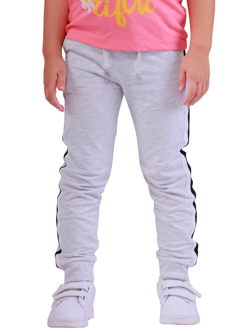 Nuego Pure Cotton Joggers for Kids Girls, Ultra-soft Premium Fabric, Mid Rise Stripe Print Kids Girls Joggers for Toddler Kids 2 - 7 Years (Grey) - Image 1