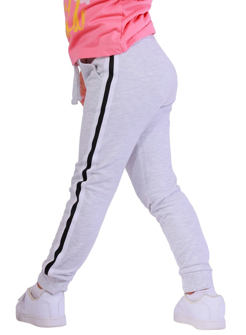 Nuego Pure Cotton Joggers for Kids Girls, Ultra-soft Premium Fabric, Mid Rise Stripe Print Kids Girls Joggers for Toddler Kids 2 - 7 Years (Grey) - Image 2