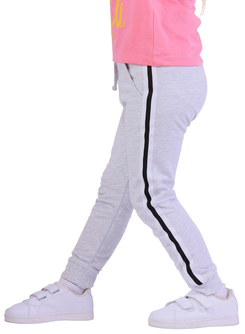 Nuego Pure Cotton Joggers for Kids Girls, Ultra-soft Premium Fabric, Mid Rise Stripe Print Kids Girls Joggers for Toddler Kids 2 - 7 Years (Grey) - Image 3