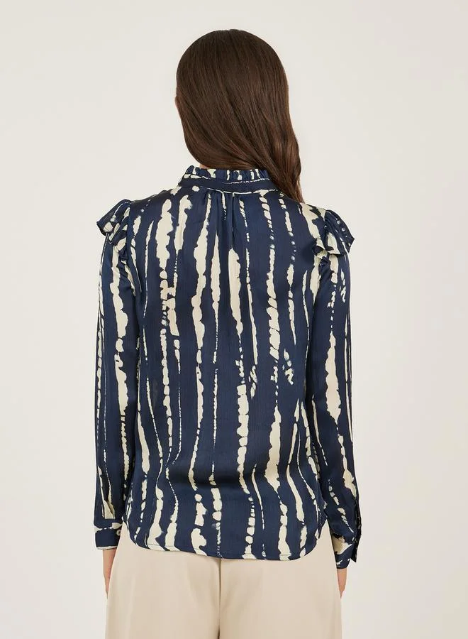 ستايلي Tie and Dye Print Tie-Up Neck Blouse
