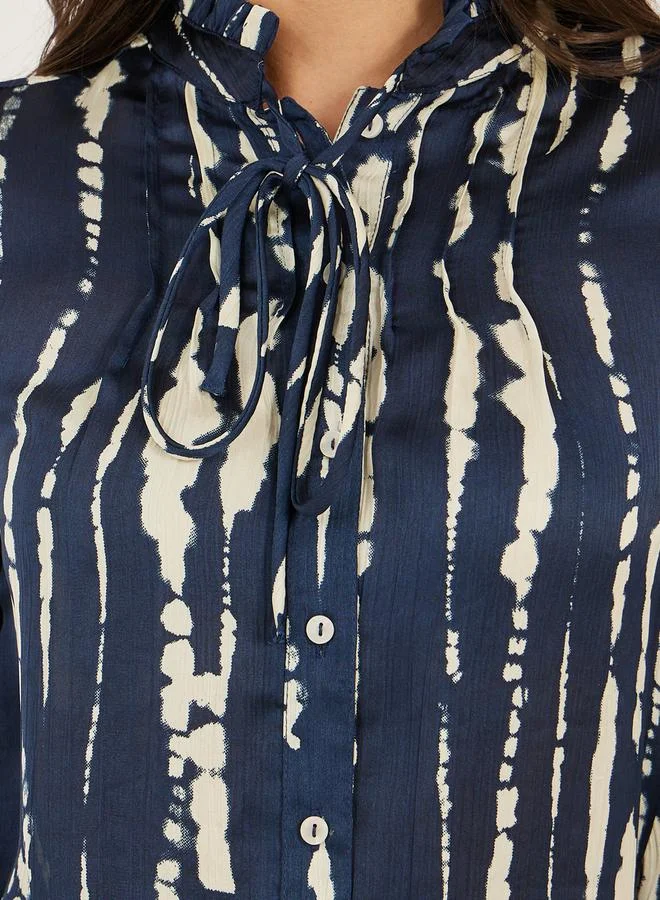 ستايلي Tie and Dye Print Tie-Up Neck Blouse