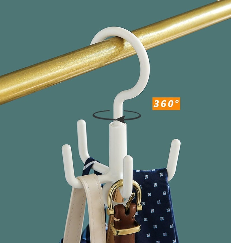 Wolpin Plastic Clothes Hanger Wardrobe Organizer Rack | 360° Rotating Multi-Purpose Hook for Clothes, Bags, Scarves & Coats (Set of 2, White) - Image 4