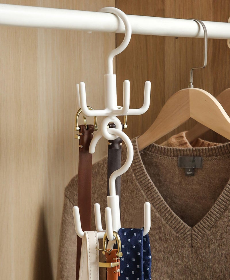 Wolpin Plastic Clothes Hanger Wardrobe Organizer Rack | 360° Rotating Multi-Purpose Hook for Clothes, Bags, Scarves & Coats (Set of 2, White) - Image 2