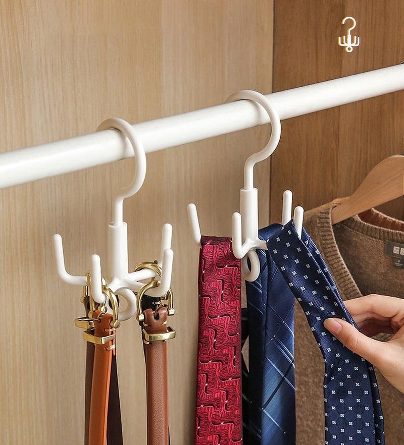 Wolpin Plastic Clothes Hanger Wardrobe Organizer Rack | 360° Rotating Multi-Purpose Hook for Clothes, Bags, Scarves & Coats (Set of 2, White) - Image 1