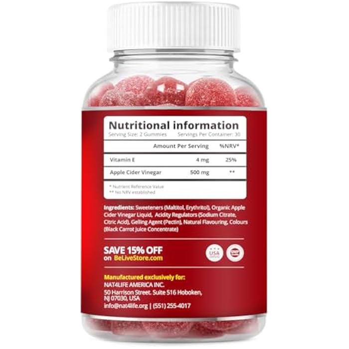 BeLive Apple Cider Vinegar Gummies - ACV Gummies Without Sugar I Detox & Cleanse Digestive Health I Alternative to Capsules, Vegan, Keto Friendly, Non-GMO, Gluten Free | 60 Ct - Image 3