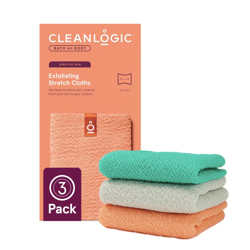 Cleanlogic Bath and Body Exfoliating Stretch BathShower Cloth Assorted Colors 3 Count