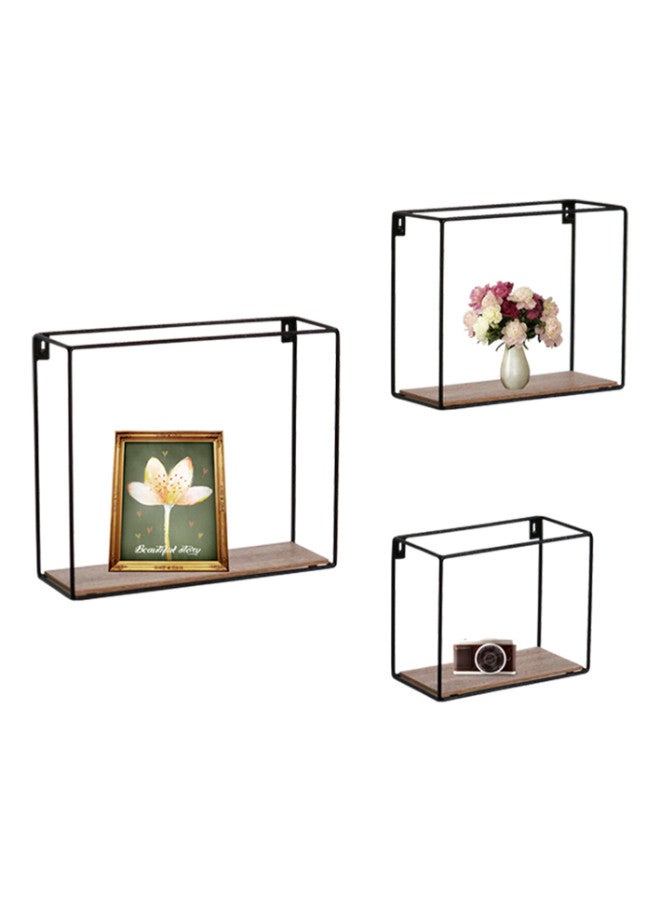 Feelings Feelings Metal Wire Square Shape Wall Shelves Set of 3 Pieces For Space Saving Home Décor Made of D5 metal in black powder coating, 3.8mm MDF+PVC Decorative Display Shelf for Bedroom, Bathroom  - Image 1