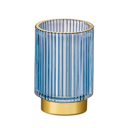 LEICURACE Makeup Brush Holder Organizer,Toothbrush Holders,Desk Pen Pencil Holder,Multifunctional Vintage Glass Brush Cup（L/Blue/A3-8-US） - Image 1