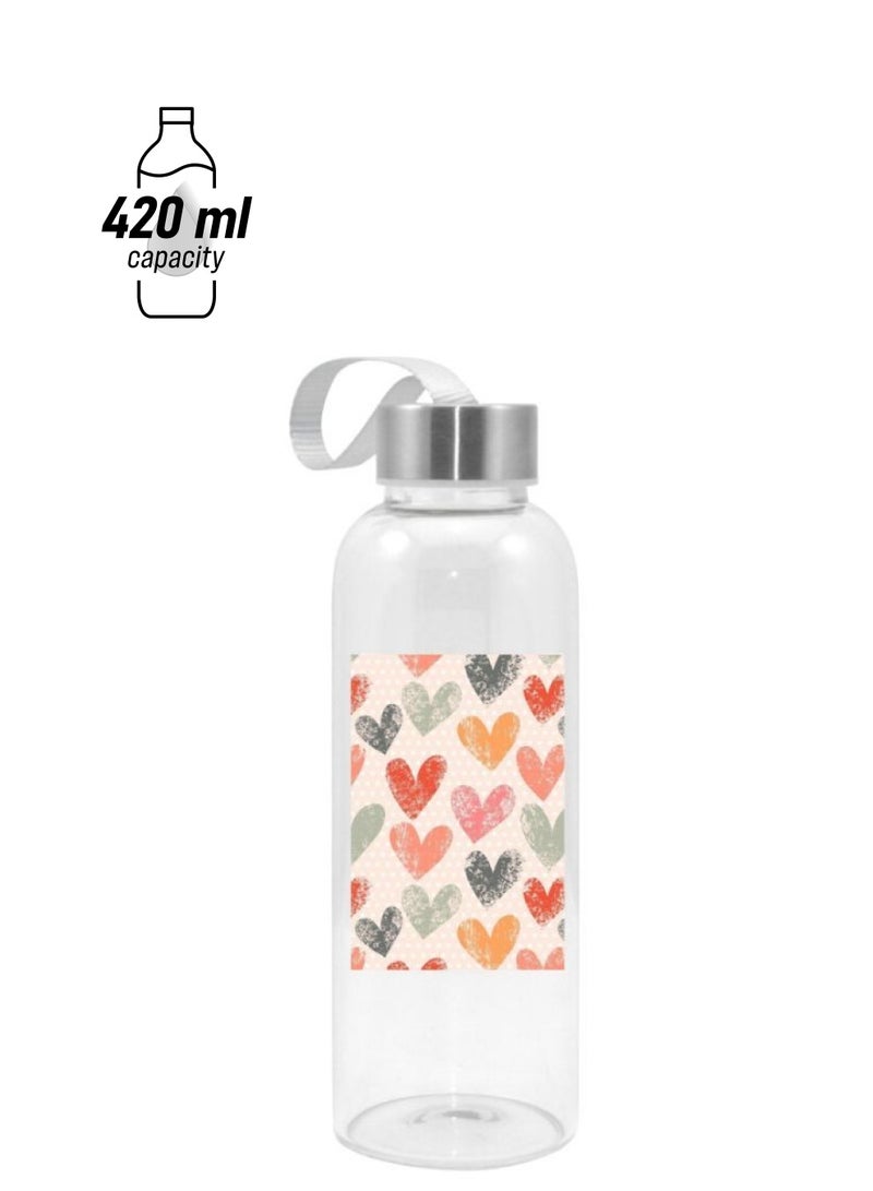 NIBEMINENT Hearts Printed Water Bottle Clear/Red/Grey 420ml