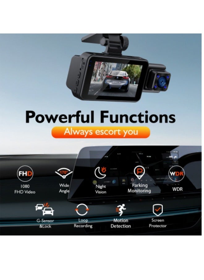 3-Camera 1080P Dash Cam S15 Video DVR Camera Recorder Night Vision w/G-Sensor Loop Recording Dvr Car Camera APP Control