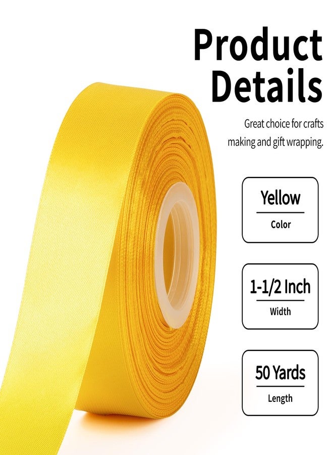 Mauproy 1-1/2 Inch Wide Yellow Satin Ribbon, 50 Yards Solid Polyester Fabric Ribbon for Roses Making, Gift Wrapping, Wedding Decorations, Crafts, Bows - Image 2